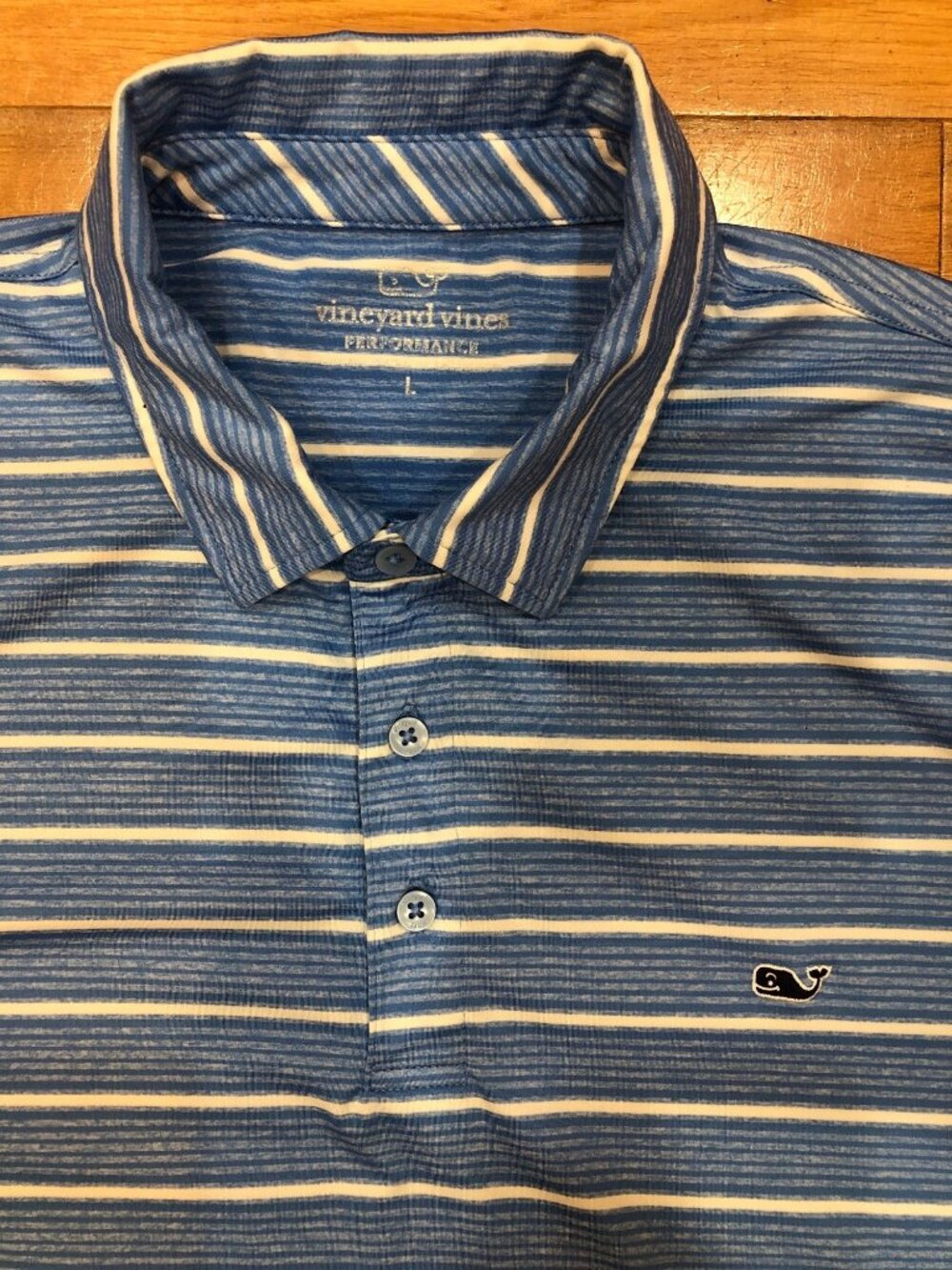Vineyard Vines Performance Short Sleeve Golf Shirt Blue & White Stripe - Size L